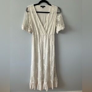 Lulu's Ivory Floral Lace Maxi Dress